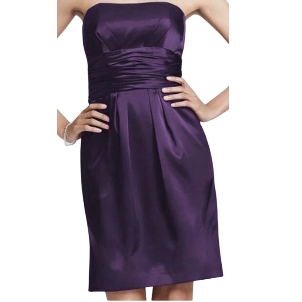 David's Bridal Womens Size 10 Lapis Purple Strapless Satin Cocktail Dress‎ 83707